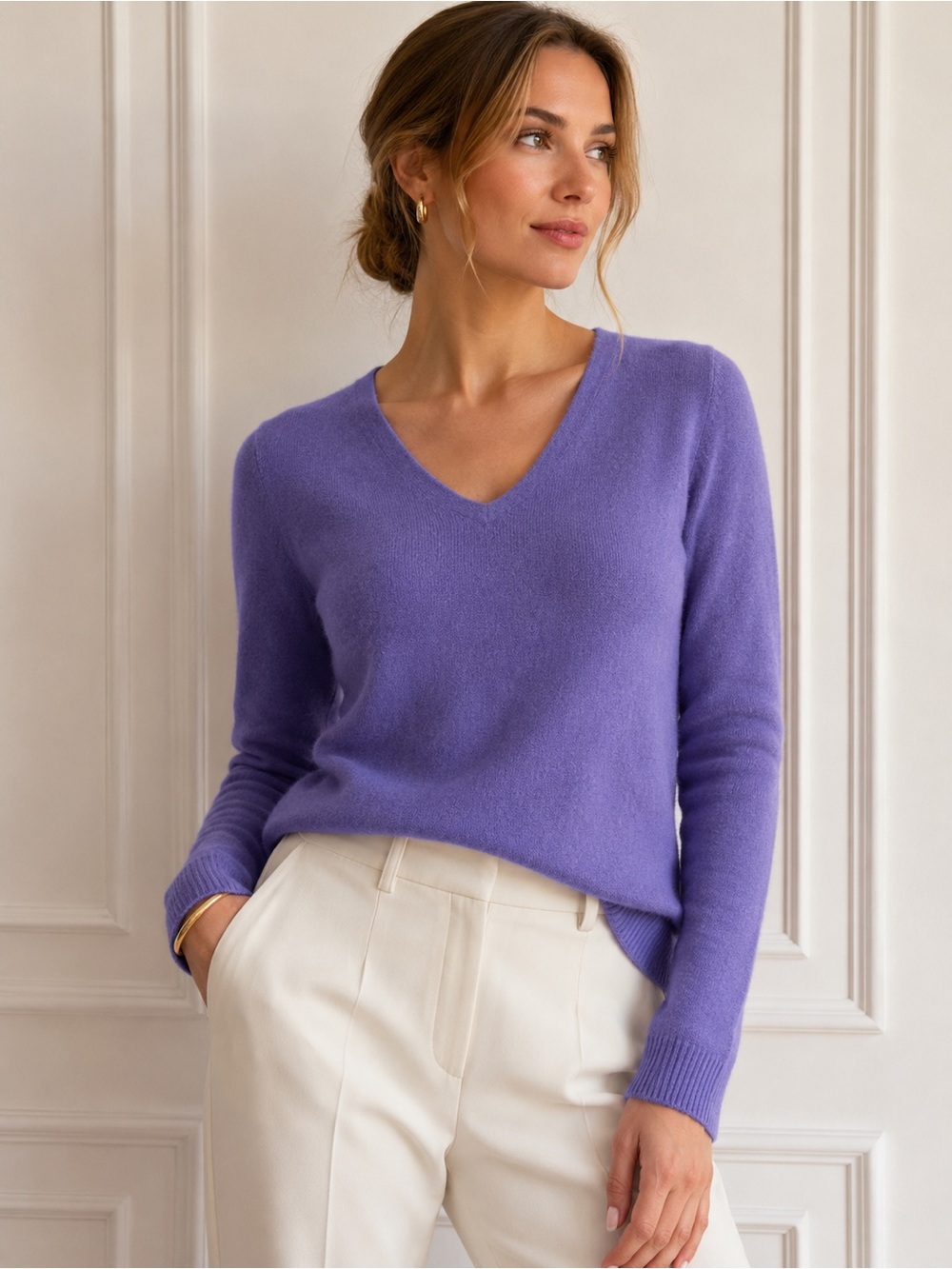 100% cashmere lavender lilac v neck sweater women’s size 40 soft knit